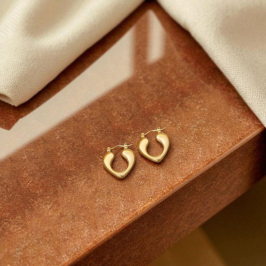 Stainless Steel - Golden Heart Hoop Earrings