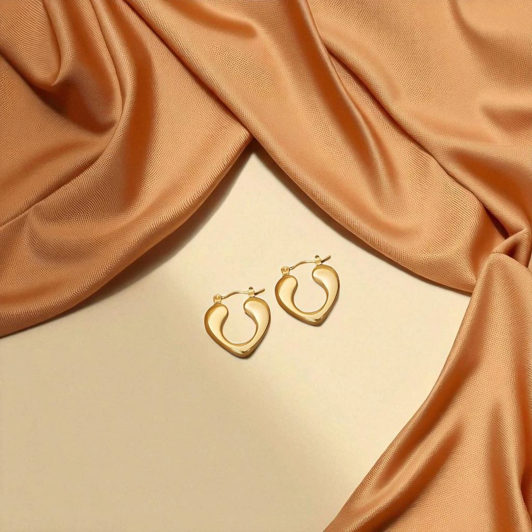 Stainless Steel - Golden Heart Hoop Earrings