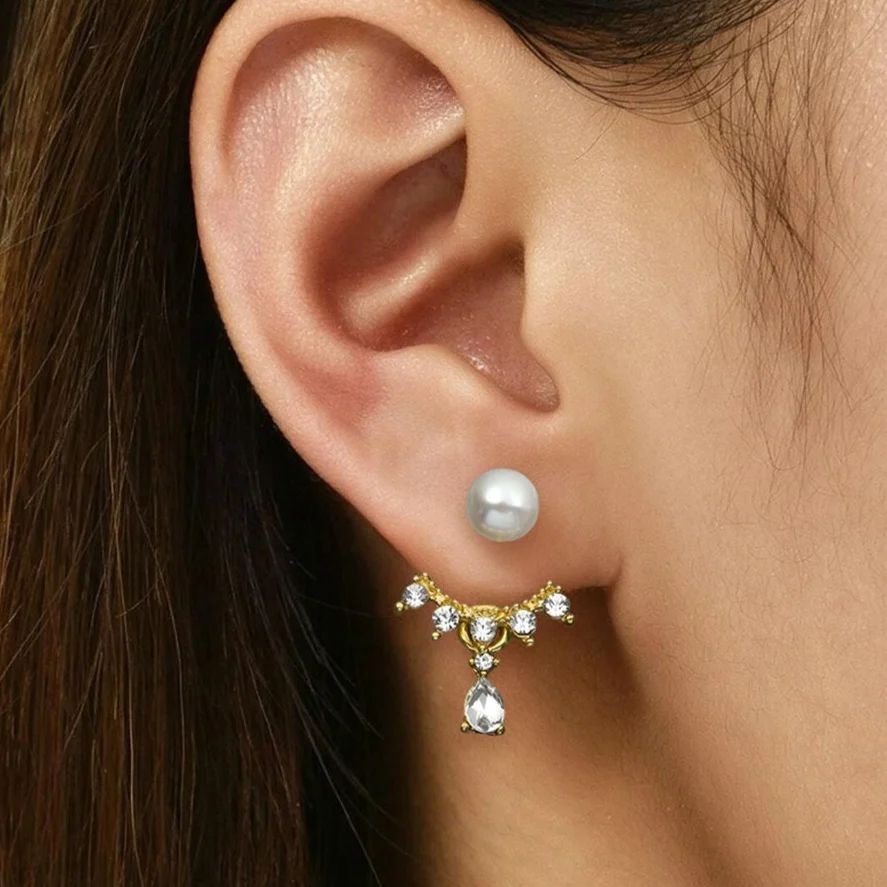 Pearl 3 in 1 Gold Tone Earrings