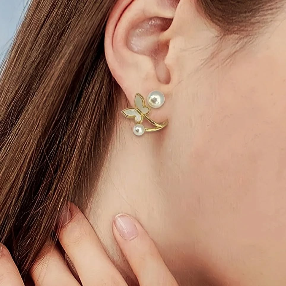Butterfly Pearl Stud Earrings