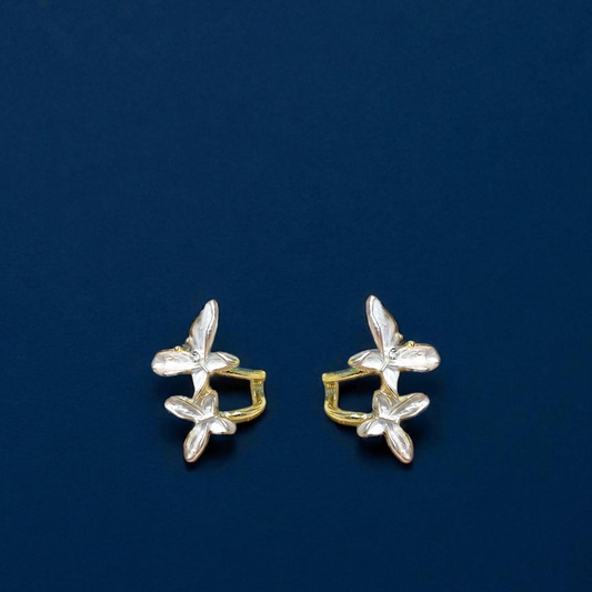 White Dual Flower Earrings