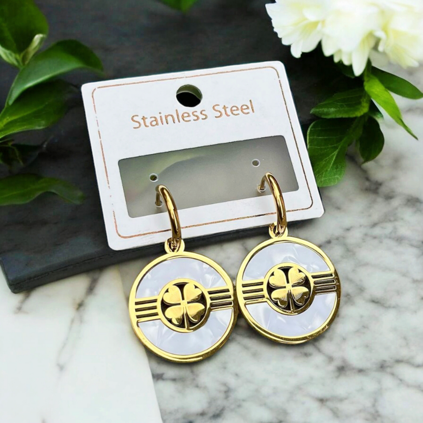 Graceful Stainless Steel Drops Embellished with Floral Beauty