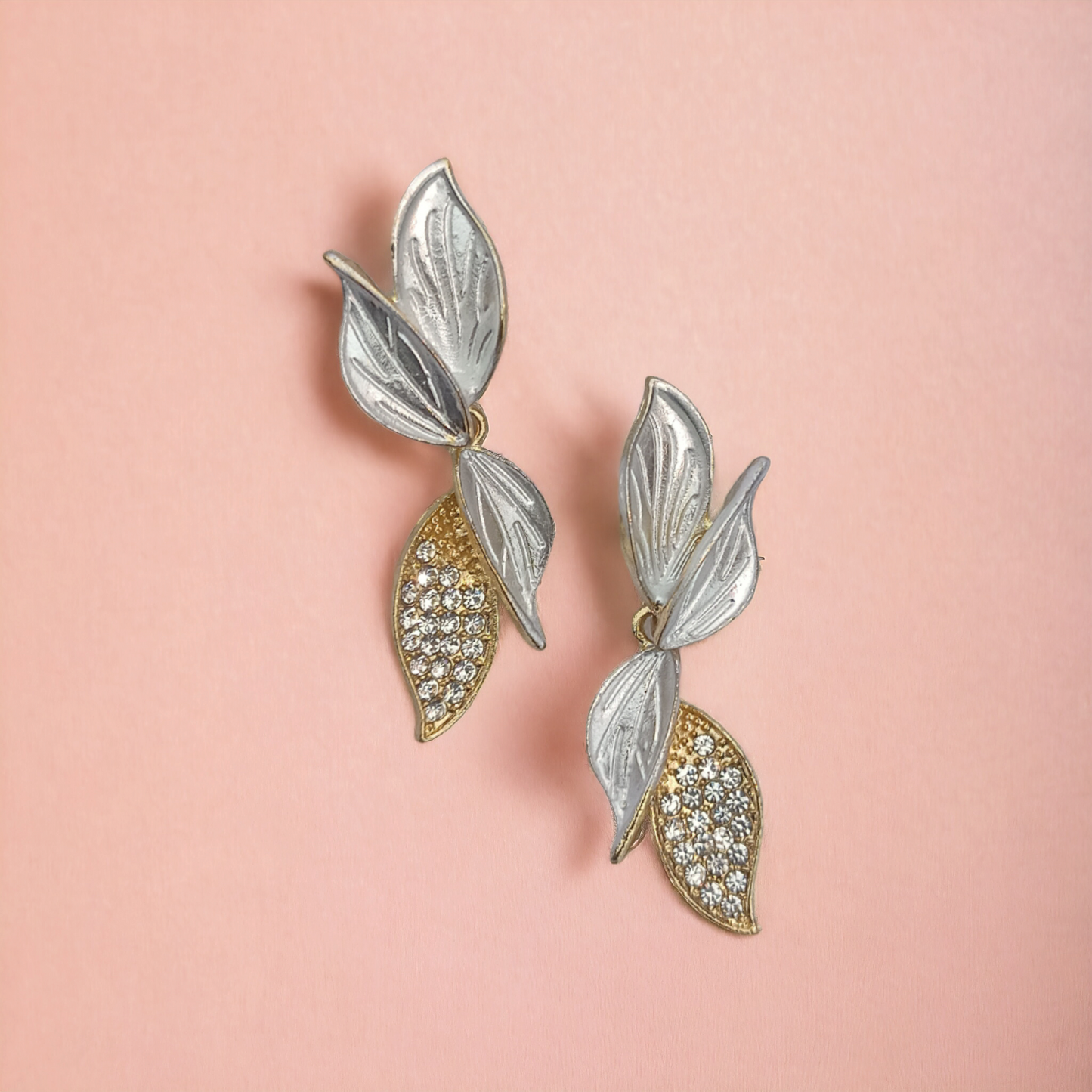 Silver Petal Stone Earrings
