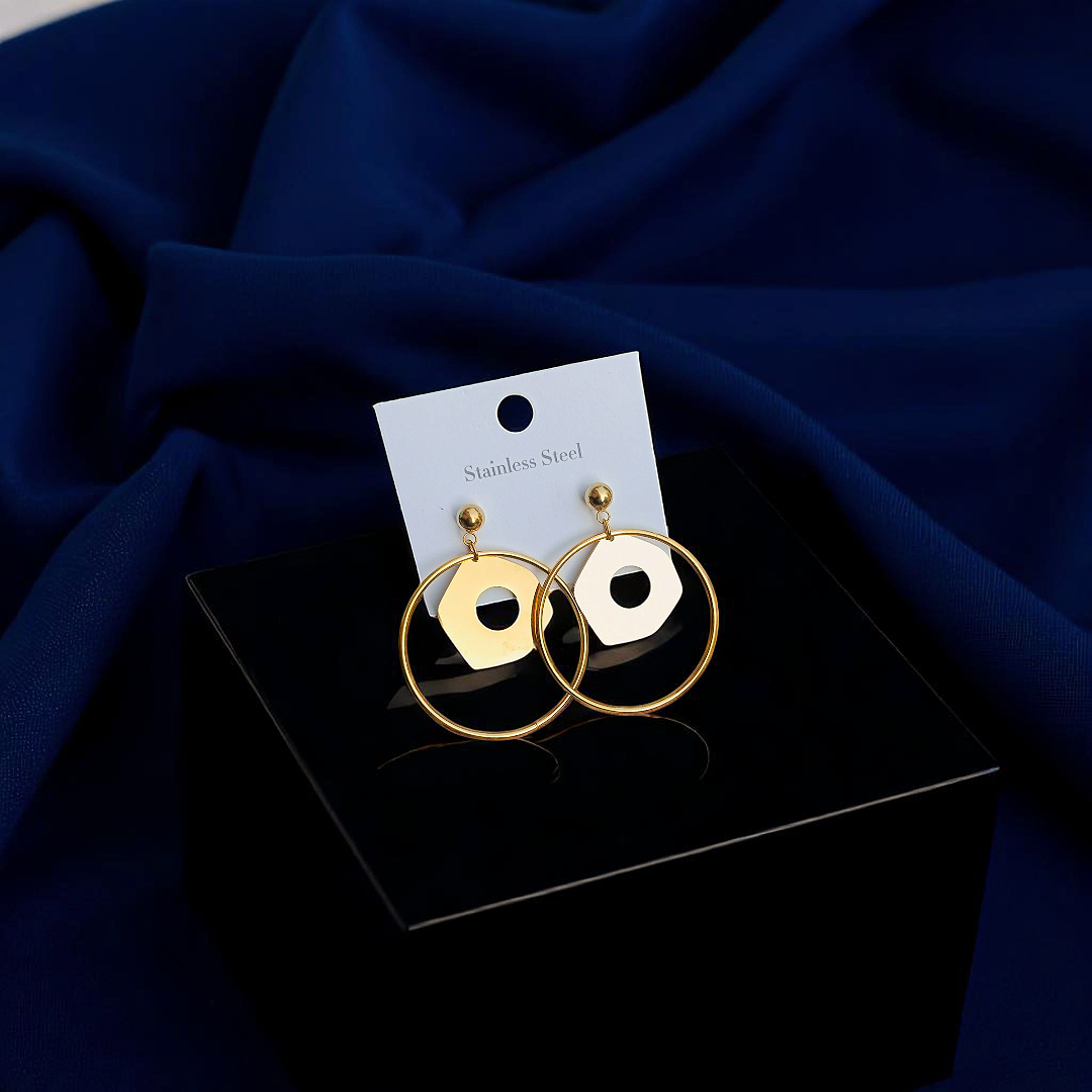 Stainless Steel - Hexa Halo Hoop Earrings