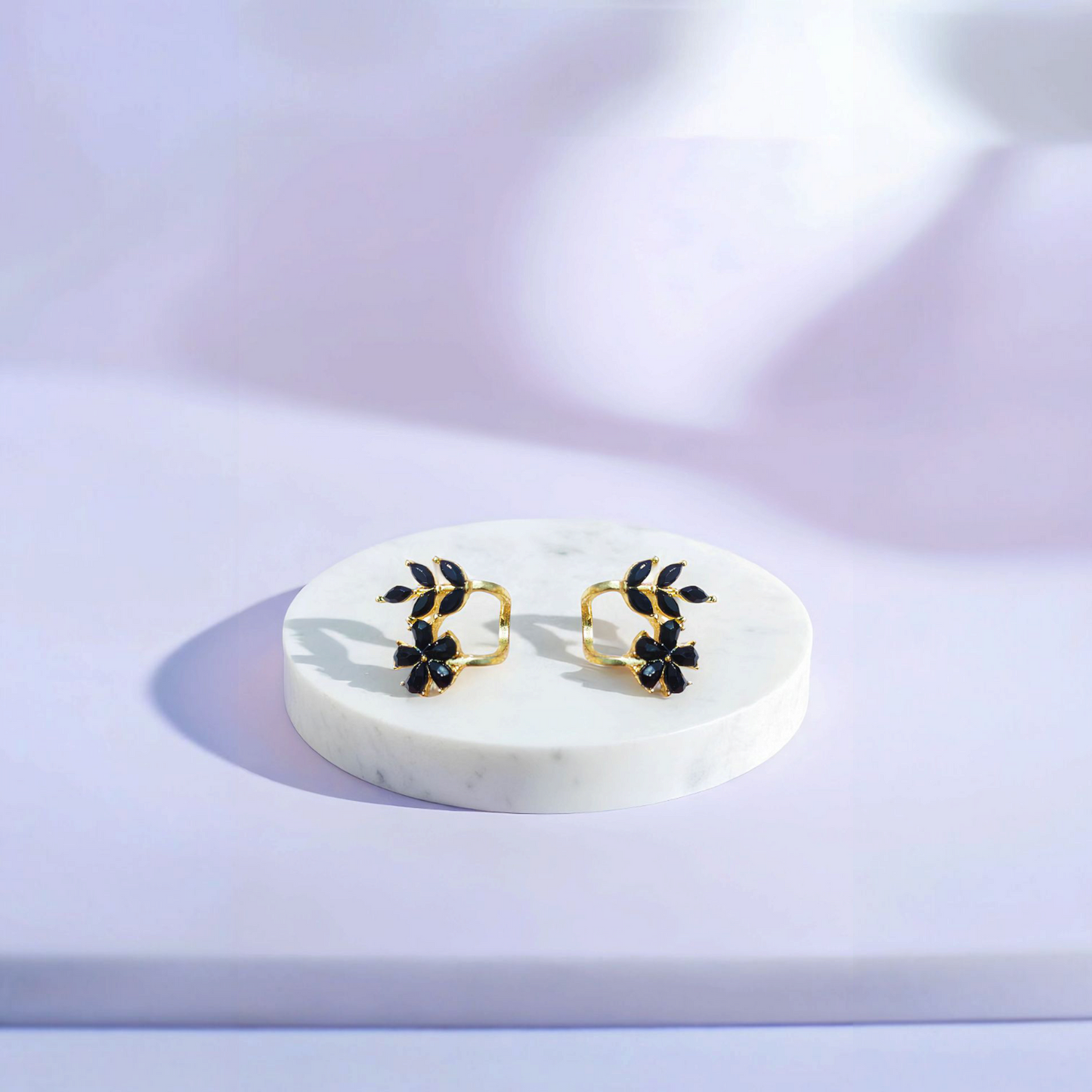 Golden Black Petal Studs Earrings