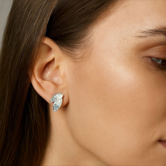 Silver Leaf Stud Earrings with handcrafted texture