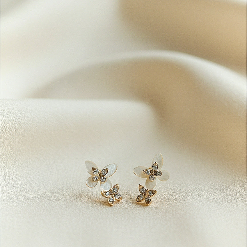 Tripple Butterfly Golden Stone Stud