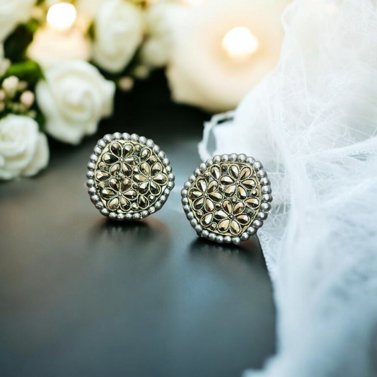 Noor Antique Studs – Silver Petal Edition Earrings