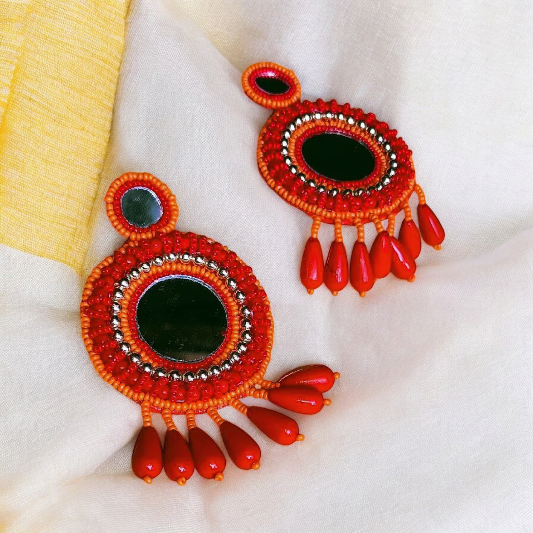 Mirror Tassels Beaded Earrings