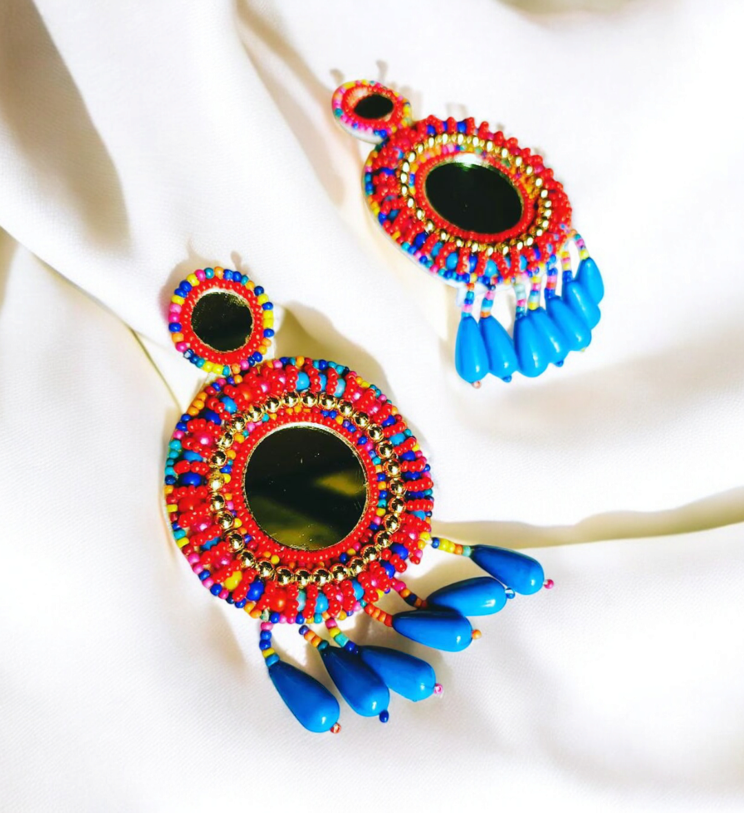 Mirror Tassels Beaded Earrings