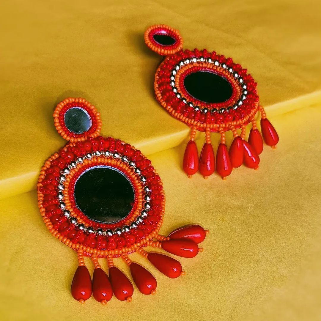 Mirror Tassels Beaded Earrings