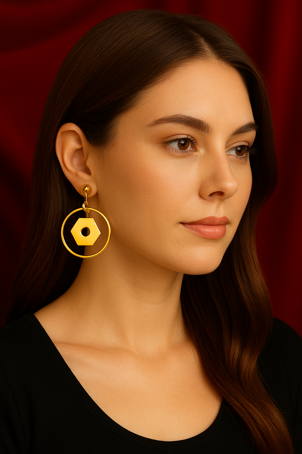 Stainless Steel - Hexa Halo Hoop Earrings