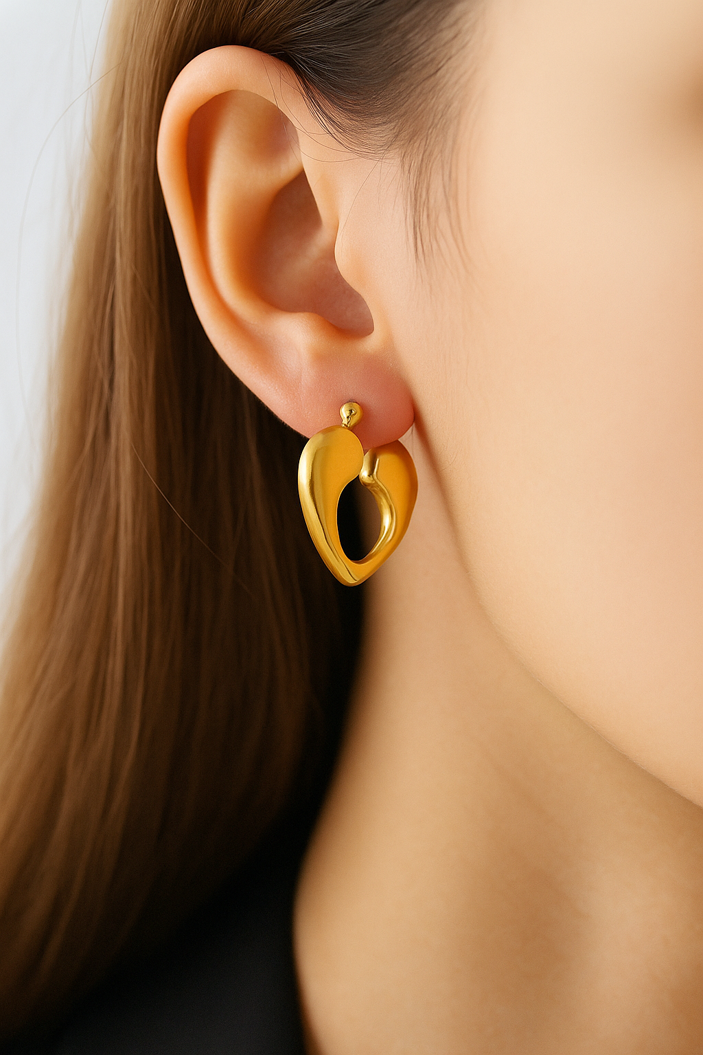 Stainless Steel - Golden Heart Hoop Earrings