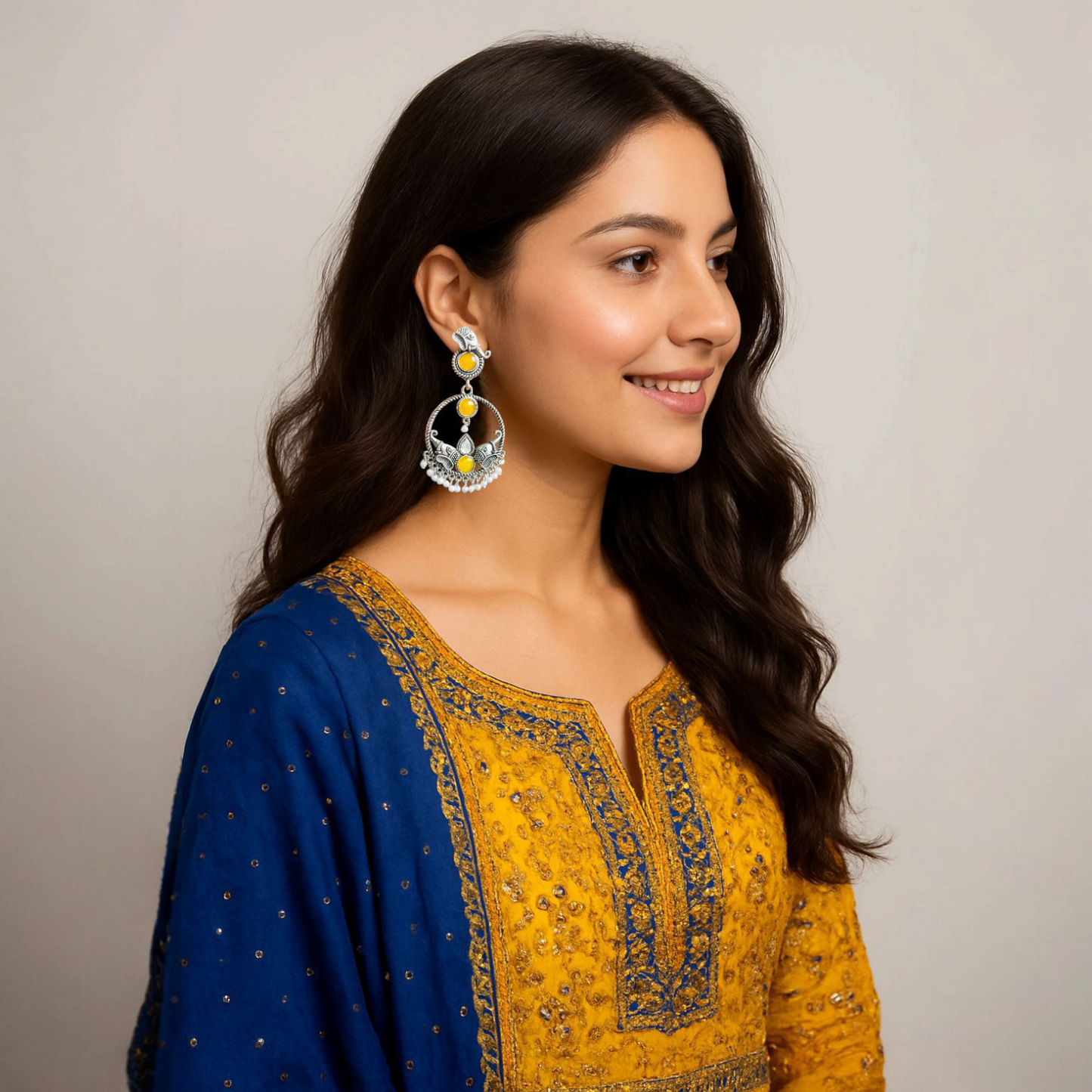 Elephant Temple Dangler Earrings - German Silver