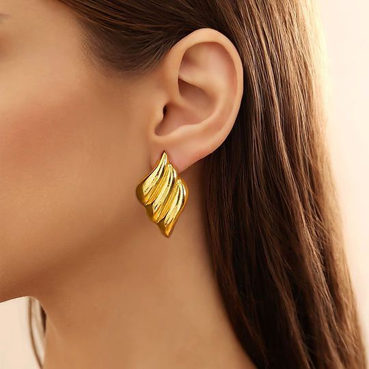 Sleek Gold Textured Stud Earrings