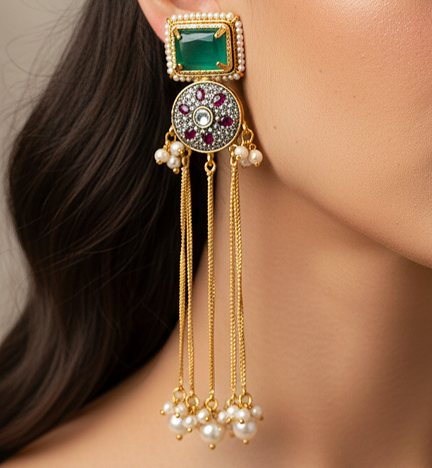 Emerald Kashmir Antique Pearl Earrings