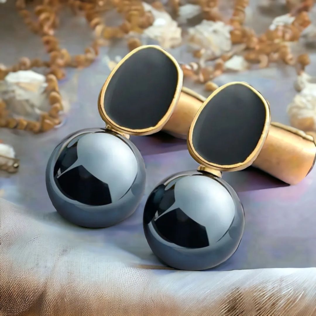 Gun Metal Grey Emerald Pearl Earrings