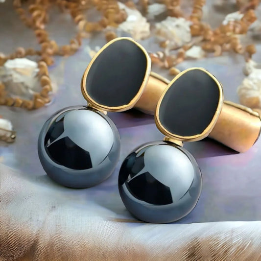 Gun Metal Grey Emerald Pearl Earrings