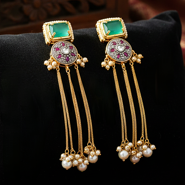 Emerald Kashmir Antique Pearl Earrings