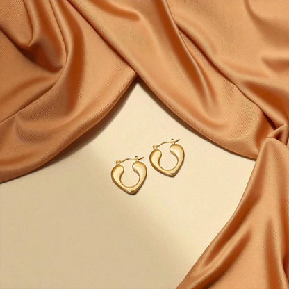 Stainless Steel - Golden Heart Hoop Earrings