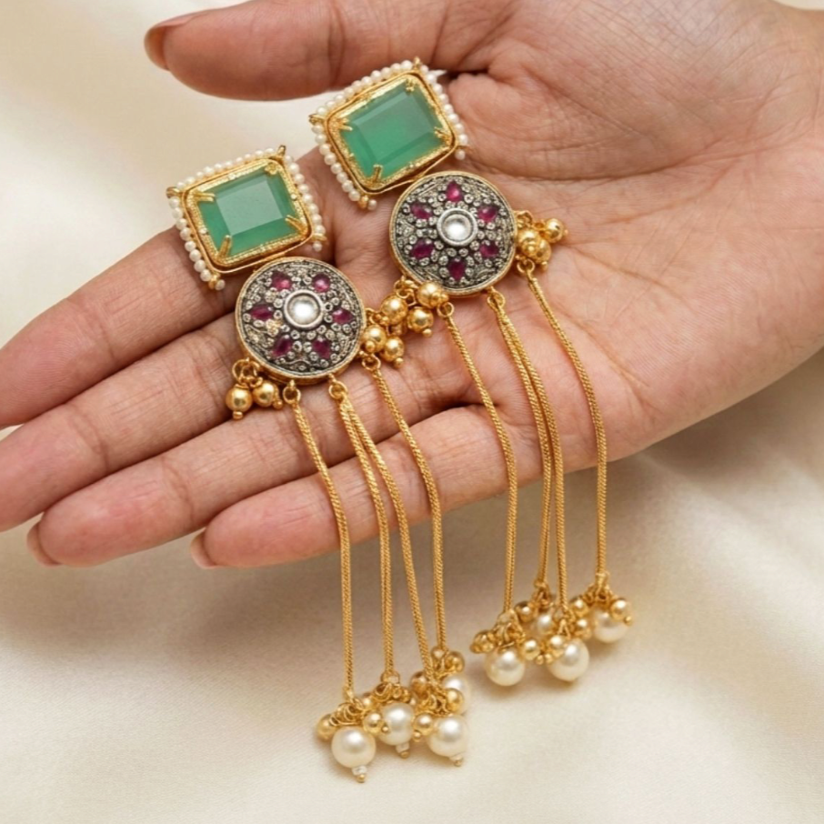 Emerald Kashmir Antique Pearl Earrings