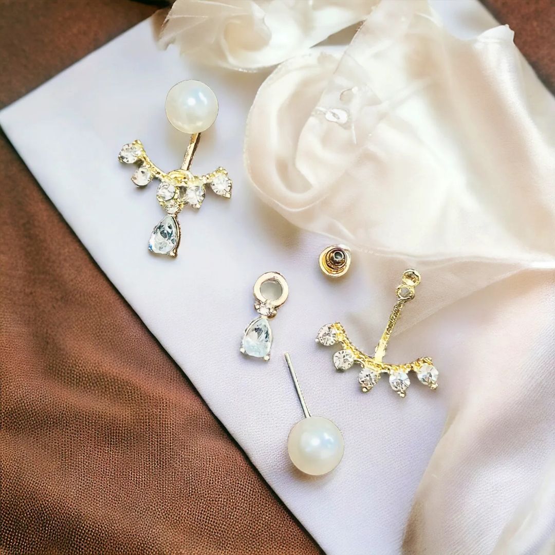 Pearl 3 in 1 Gold Tone Earrings