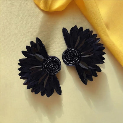 Black Bloom Beaded Earrings
