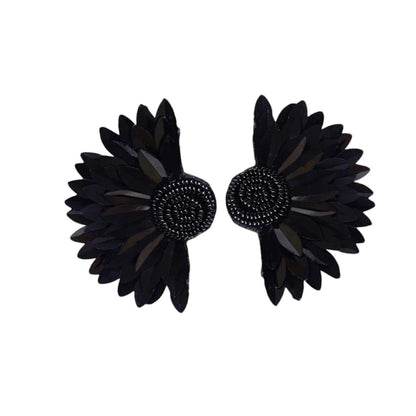 Black Bloom Beaded Earrings