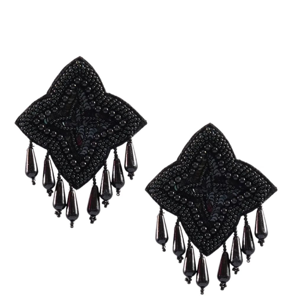 Black Beaded Star Earrings
