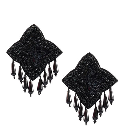 Black Beaded Star Earrings