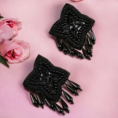 Black Beaded Star Earrings