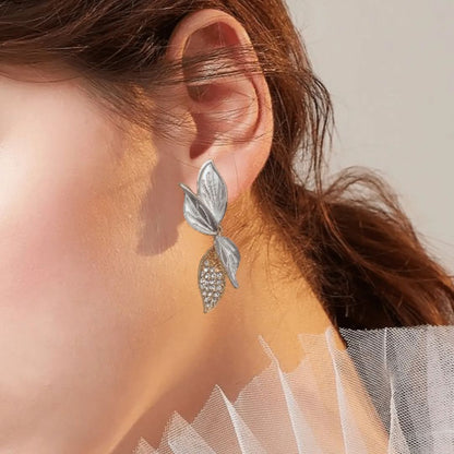 Silver Petal Stone Earrings