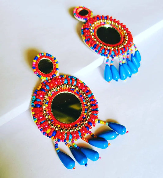 Mirror Tassels Beaded Earrings