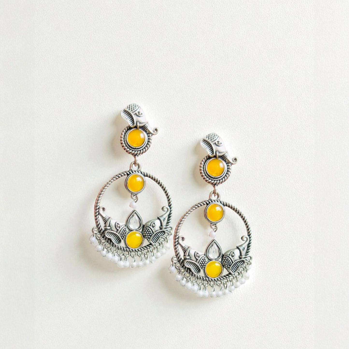 Elephant Temple Dangler Earrings - German Silver