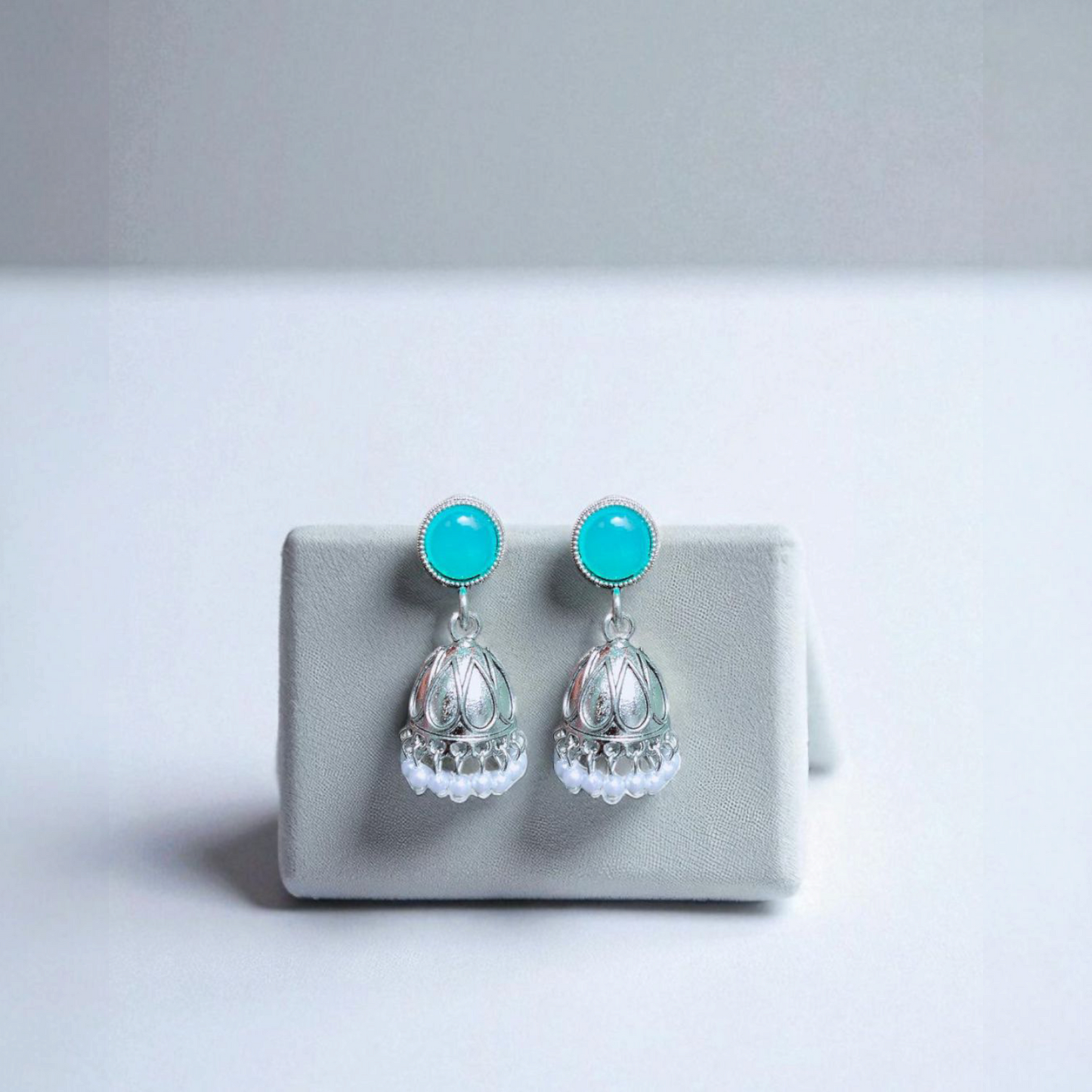 Blue Oxidised silver Jhumka Earrings