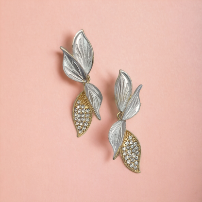 Silver Petal Stone Earrings