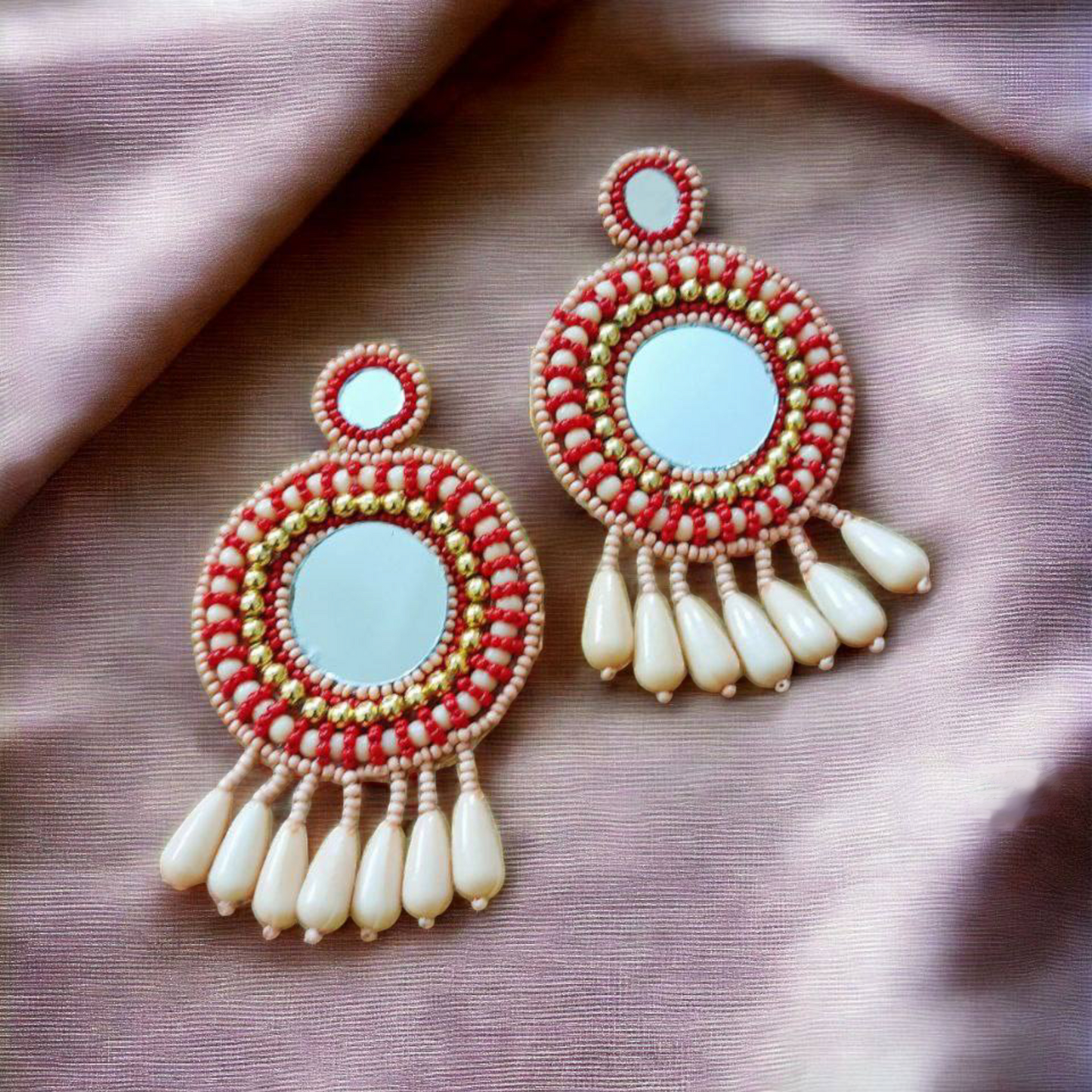 Mirror Tassel Beaded Earrings