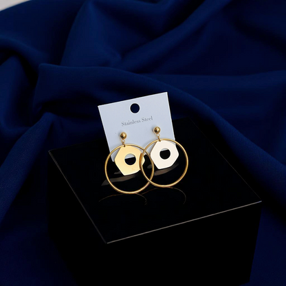 Stainless Steel - Hexa Halo Hoop Earrings