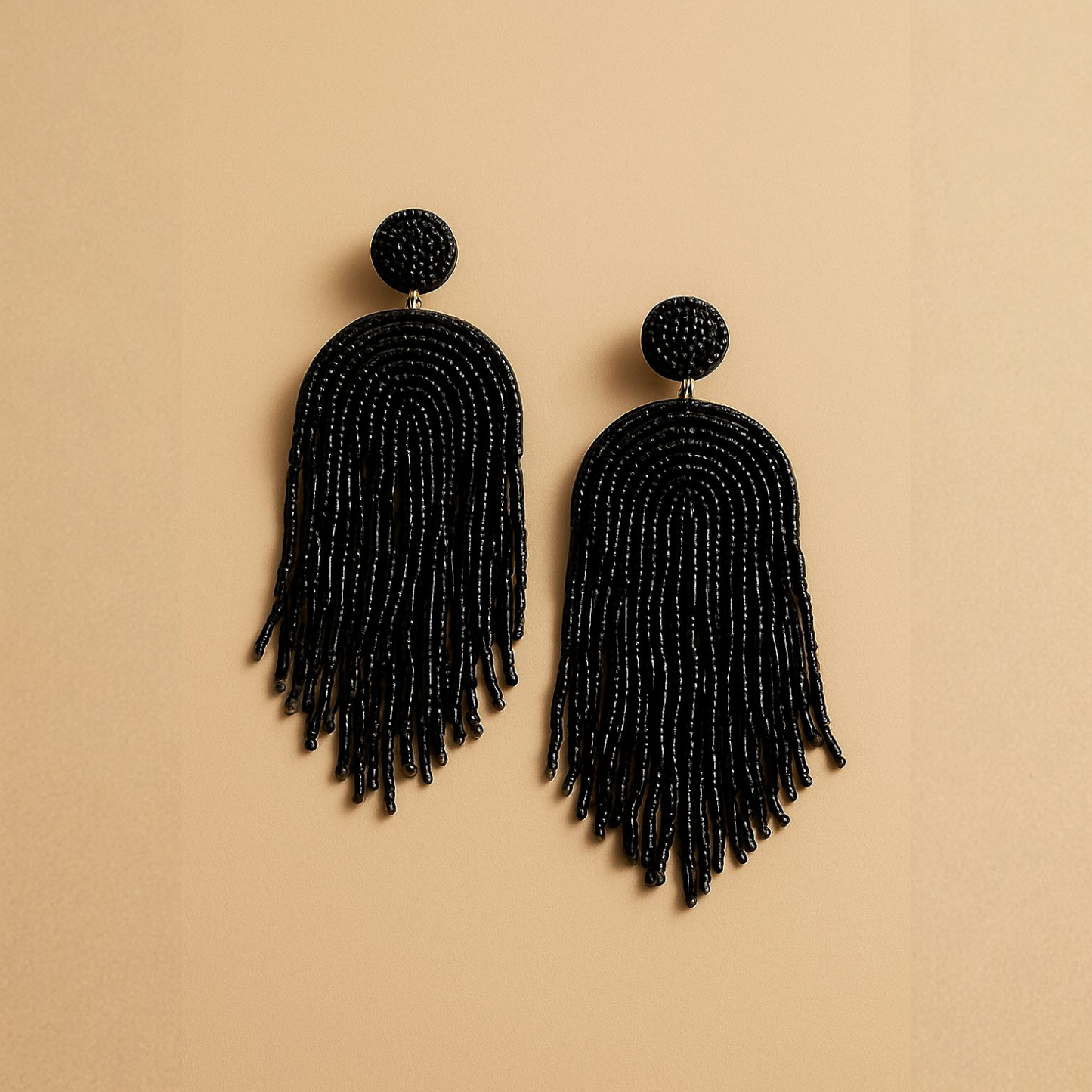 Midnight Fringe Earrings - Handcrafted Black Beaded