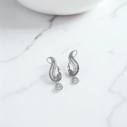 Peacock Silver Drop Earrings
