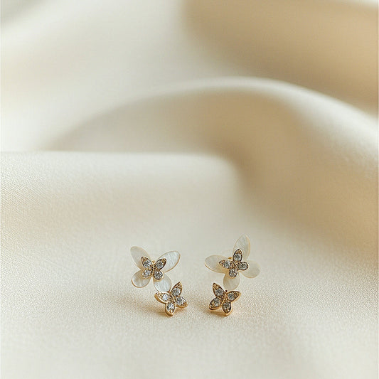Tripple Butterfly Golden Stone Stud