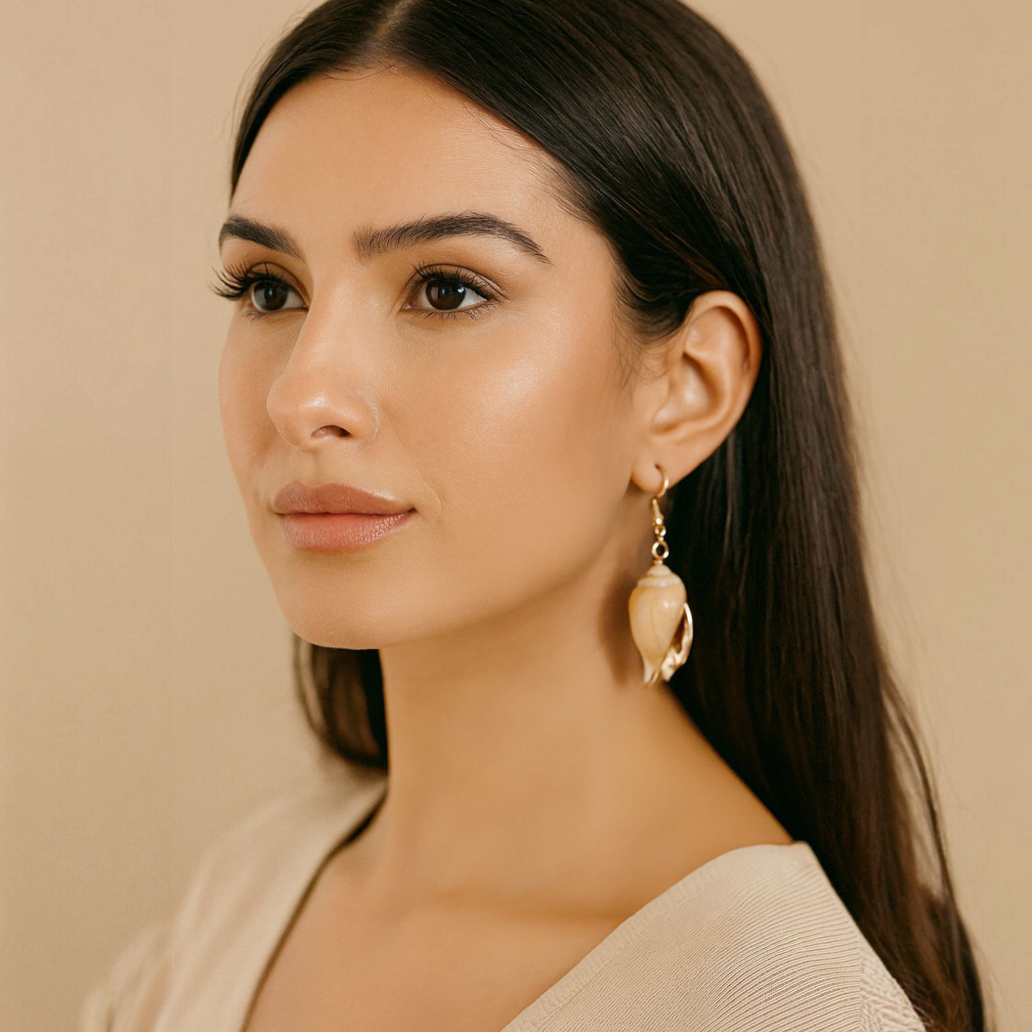 Gold and Beige Earrings