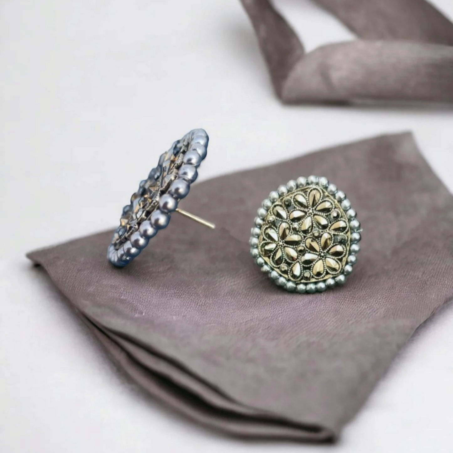 Noor Antique Studs – Silver Petal Edition Earrings
