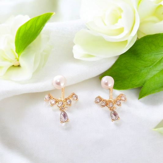 Pearl 3 in 1 Gold Tone Earrings
