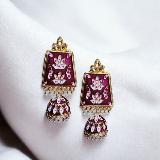 Meadow Enamel Jhumkas – Emerald Blush Earrings