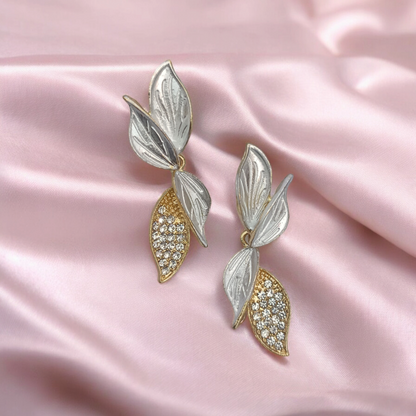 Silver Petal Stone Earrings