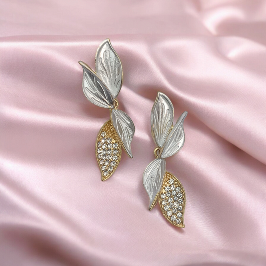 Silver Petal Stone Earrings