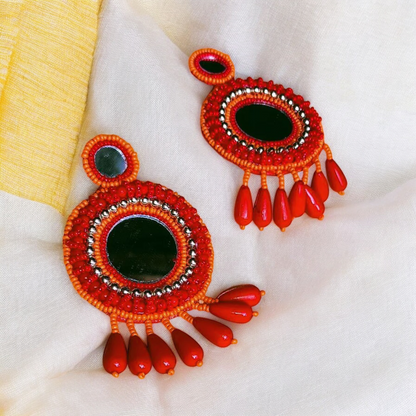 Mirror Tassels Beaded Earrings
