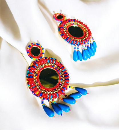Mirror Tassels Beaded Earrings