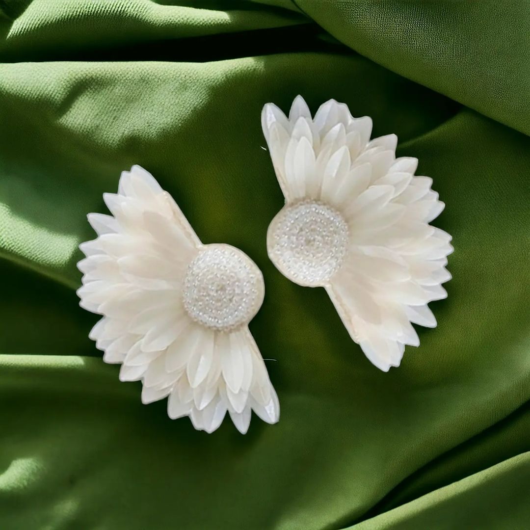 White Bloom Beaded Earrings